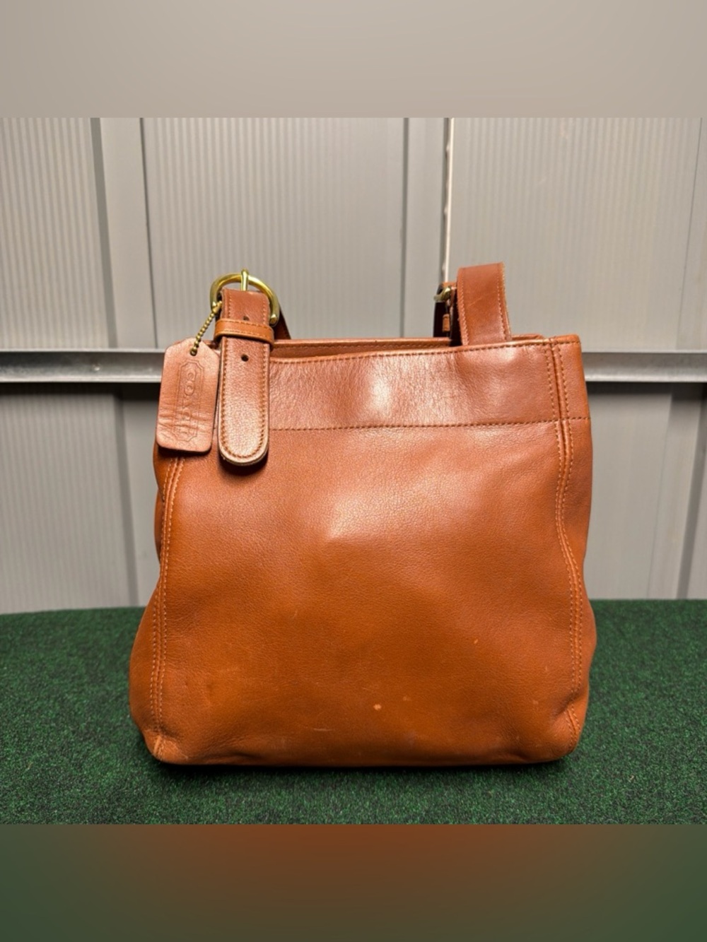 Vintage COACH #4157 "Buckle Bag"  Leather medium Shoulder Bag in British Tan